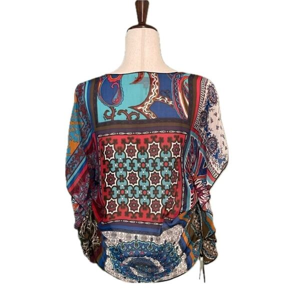 Hale Bob Cabana Swim Blouse Top / Cover Up Sheer Boho Vacation 100% Silk size S - Picture 2 of 8